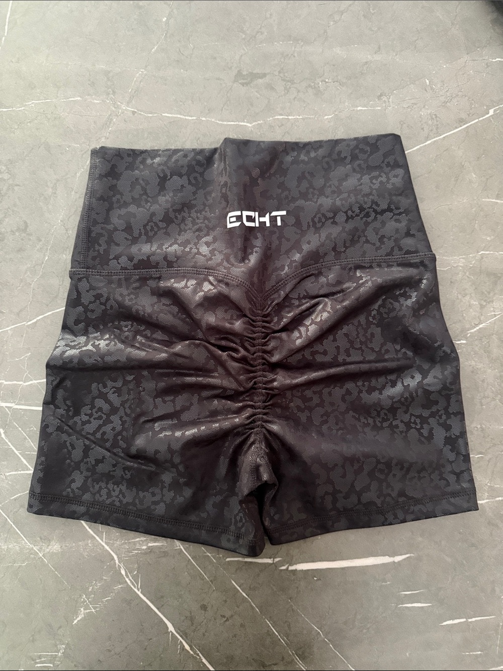 Echt High-Waist Black Leopard Print Bike Shorts